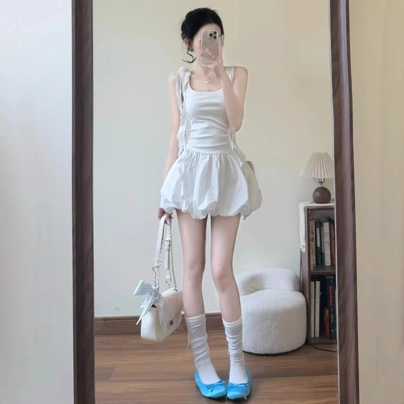 黑色花苞蓬蓬短裙女夏季2025新款防走光灯笼高腰a字显瘦半身裙裤