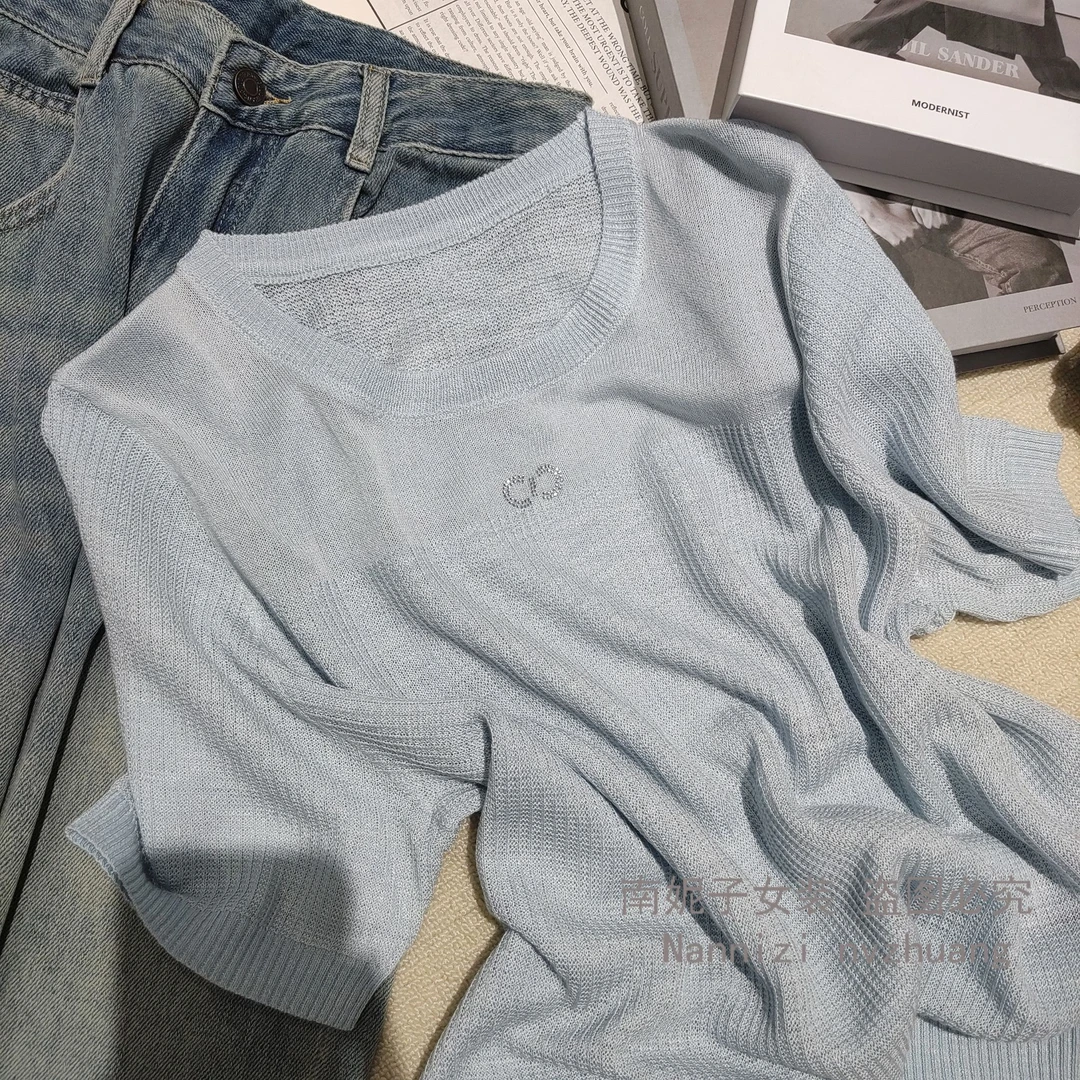 南妮子女装短袖女款爆款2025新款夏季休闲百搭短袖针织衫女MJ711