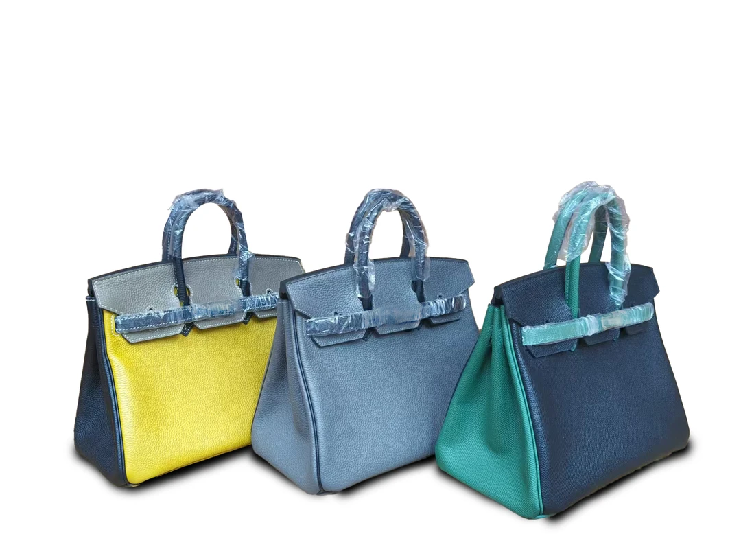 华弟【BK25-拼色】经典高档气质手拎女包蜡线真皮包（25*20*13）