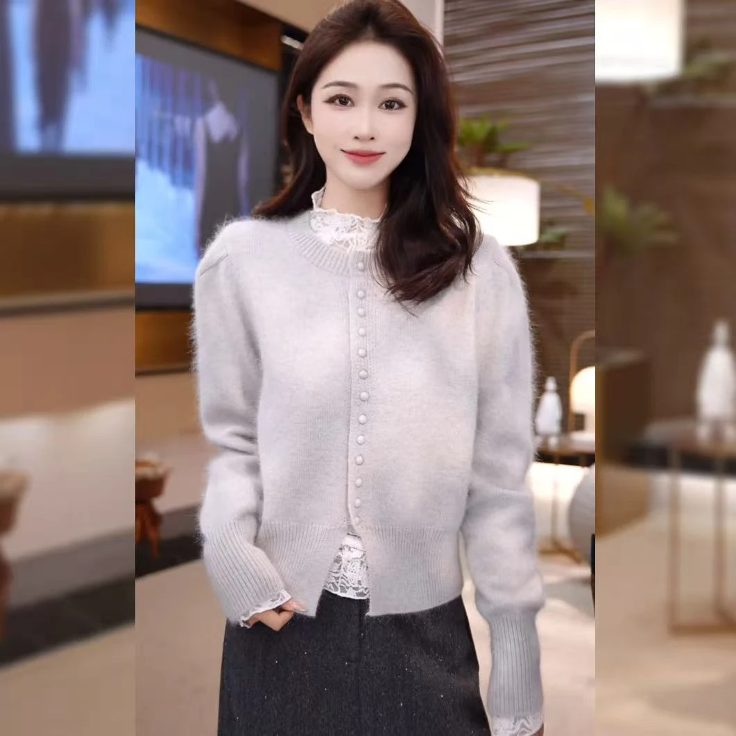 【林雪雪】暮雪织暖秋冬新款气质百搭遮肉显瘦灰色针织衫2512316