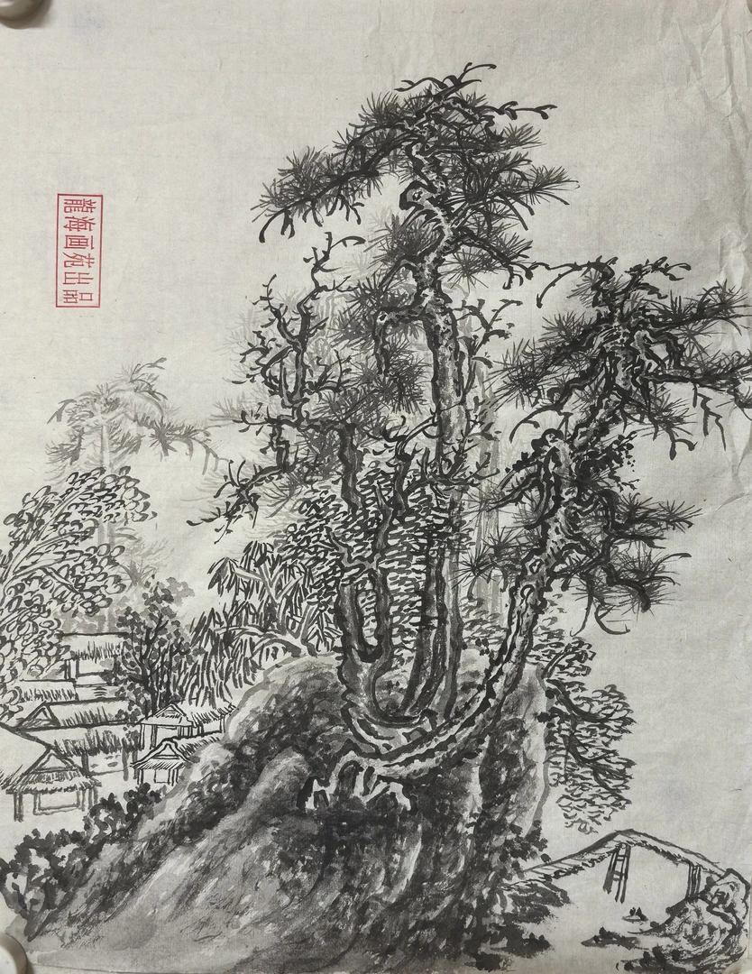 《教材》北宋郭熈松树画法技巧尺寸:43-34（免费辅导）