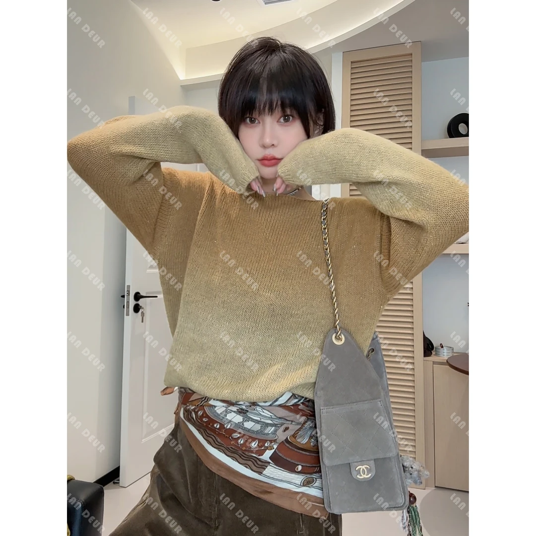 JIUJIU【纽约日记】绵羊毛兔毛气质法式宽松秋冬圆领打底针织衫女