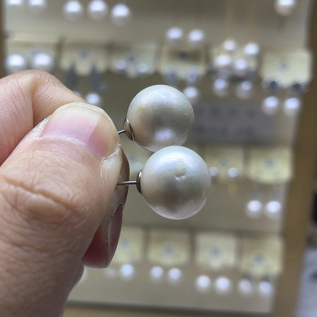 淡水珍珠银S925镶嵌耳饰