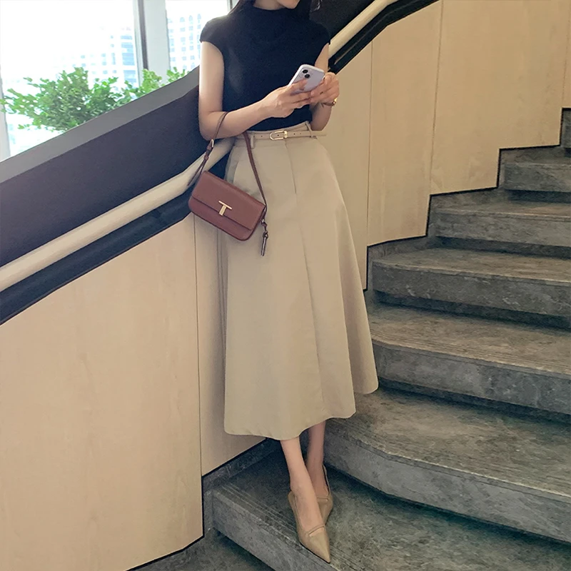 法式半身裙女2025新款春秋季高腰显瘦中长款高级感通勤a字伞裙子