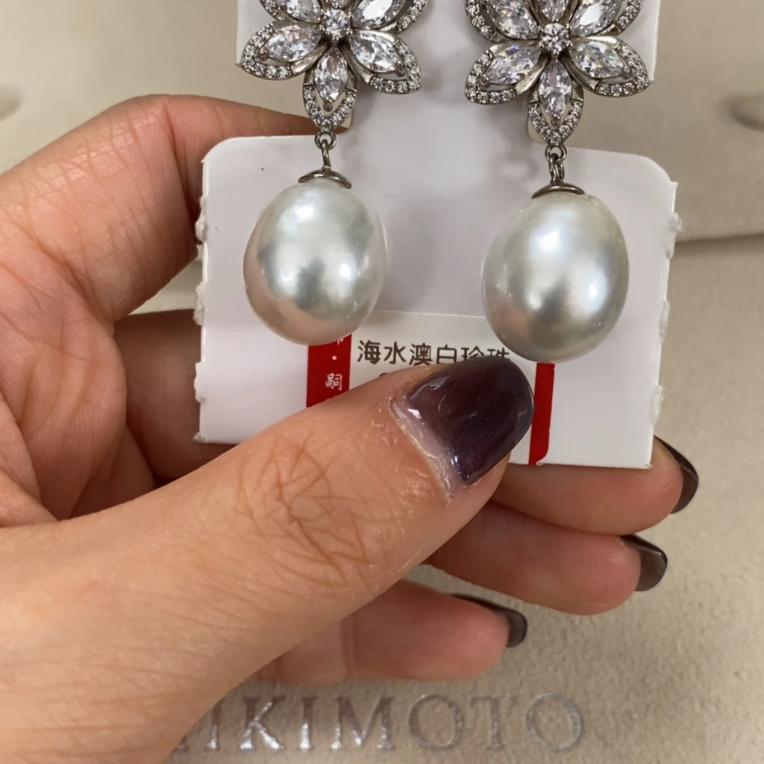 银S925镶嵌海水珍珠耳饰
