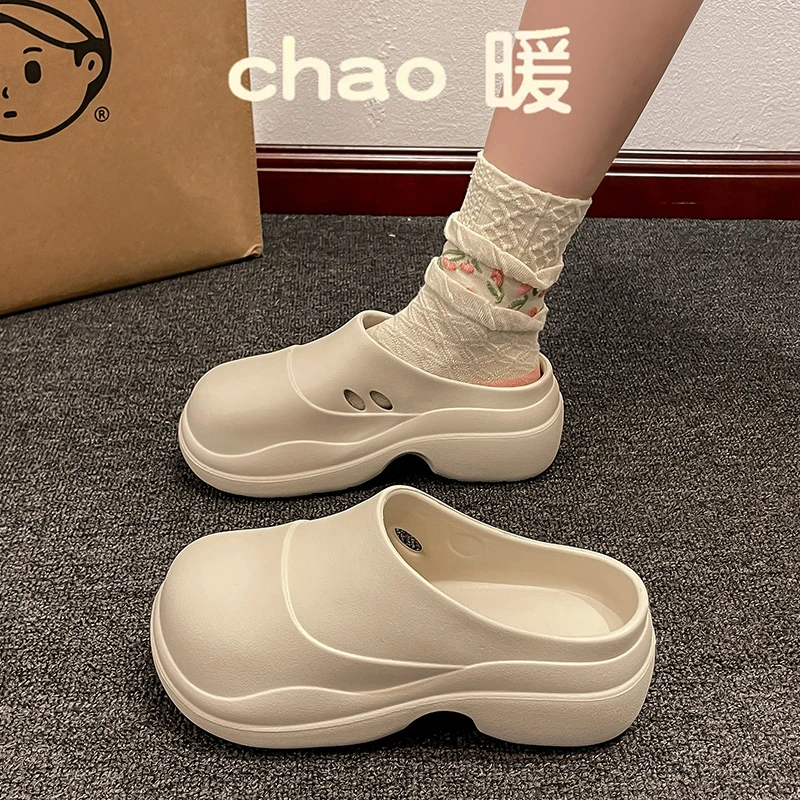 厚底增高半拖雨鞋时尚雨靴厨师鞋女潮款商务防寒多巴胺情侣包头拖