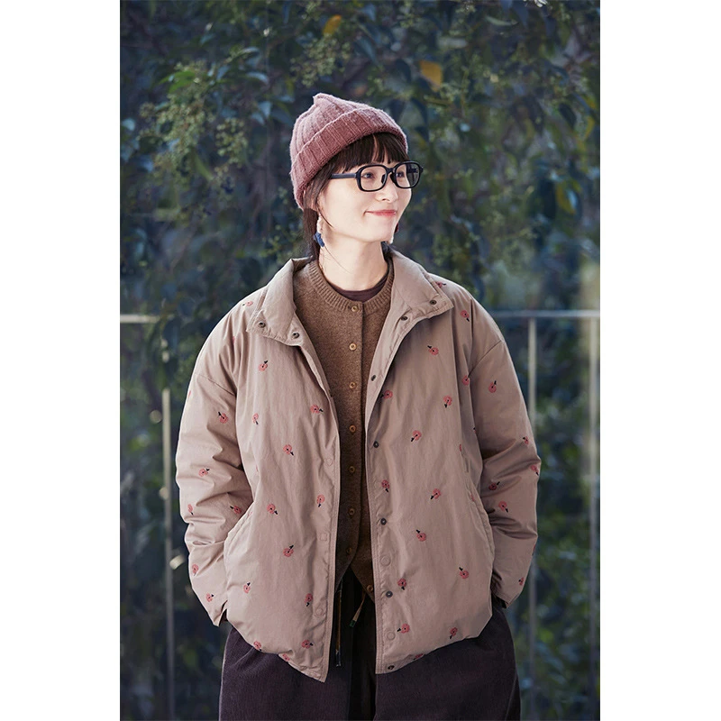 冬季新款时尚复古原创女装短款白鸭绒立领宽松保暖羽绒服加厚新款