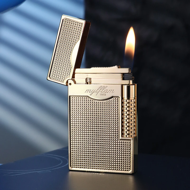 迈尔法mylflam德国朗声打火机【满雕巴黎钉】纯黄铜一体充气机