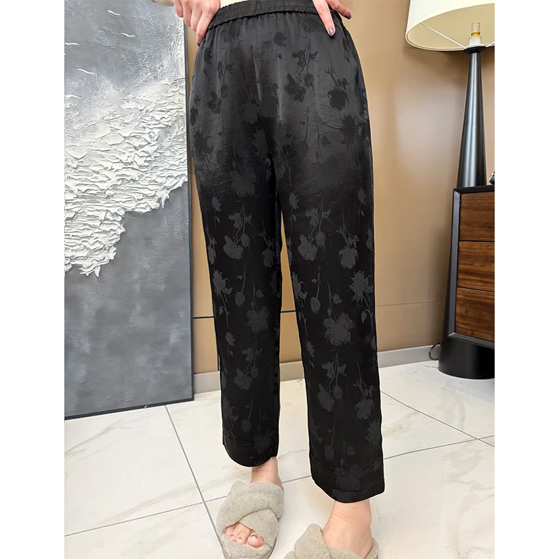 美美国风2025新款百搭复古提花新中式休闲裤松紧腰显瘦女裤6631