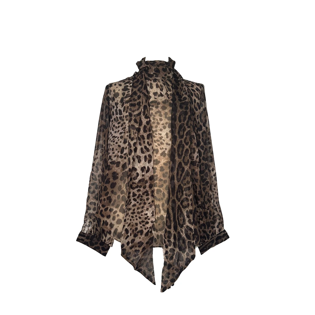 设计师早春高级气质透气印花时尚高奢显瘦豹纹长袖衬衫  X1868