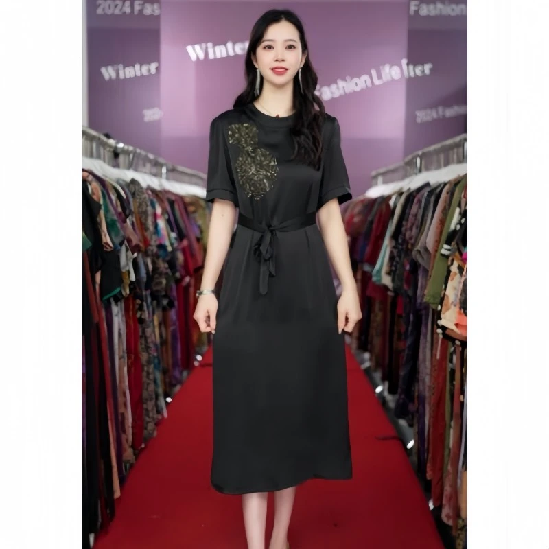 52309  夏季新款轻职风复古港风连衣裙百搭女装显瘦黑色