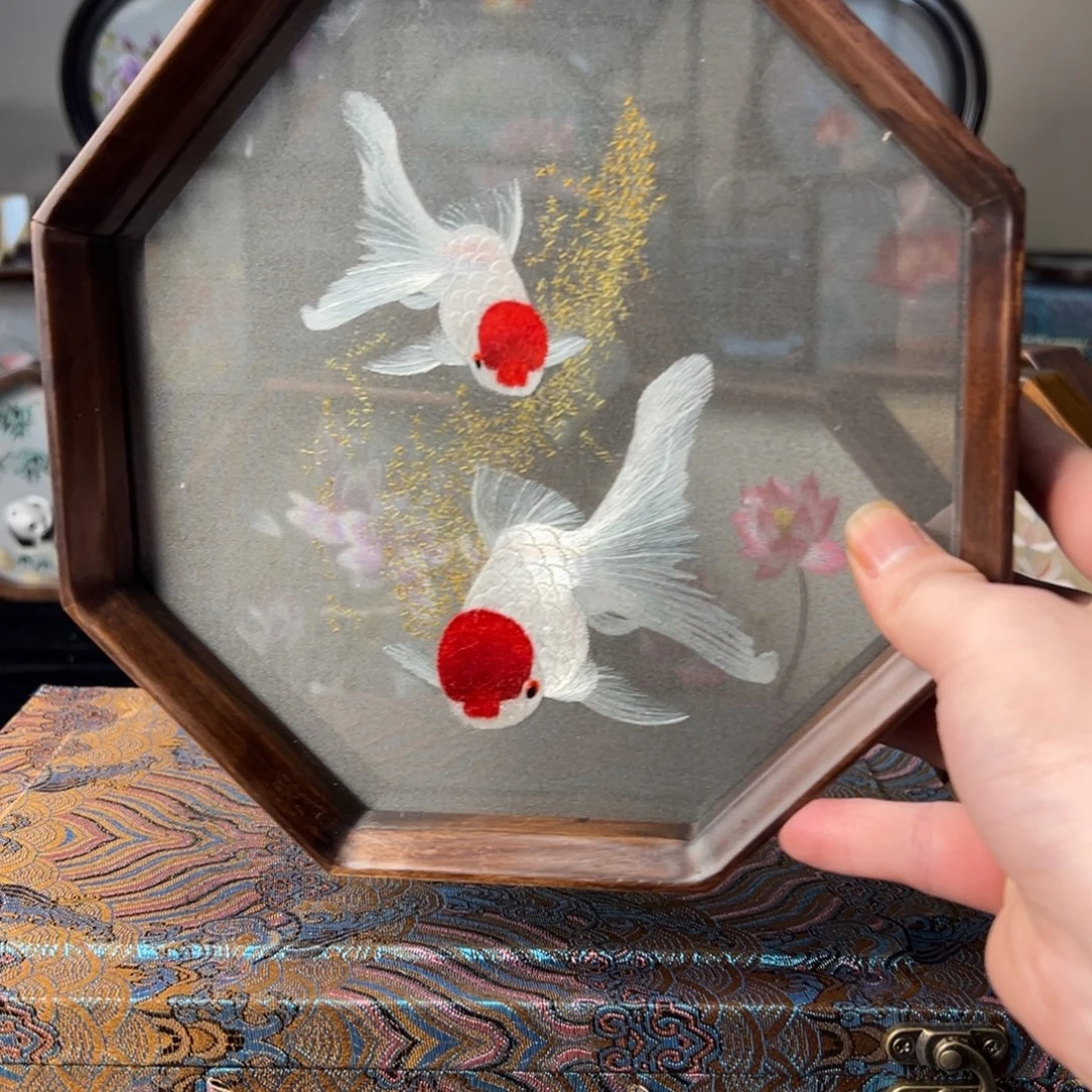 刺绣纯手工刺绣双面绣实木摆件