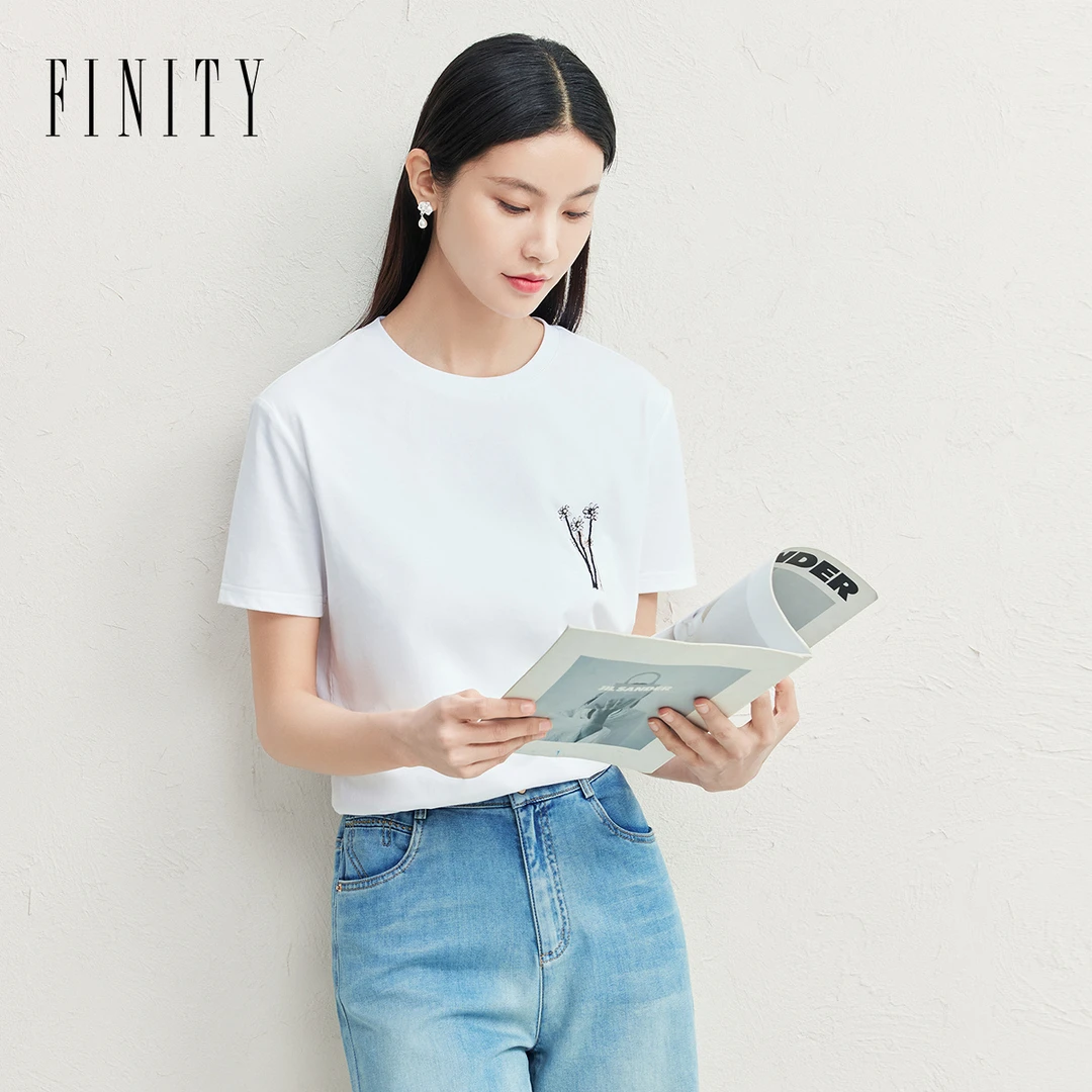 FINITY T恤白色休闲百搭夏季宽松印花圆领 F21Y4D12U1
