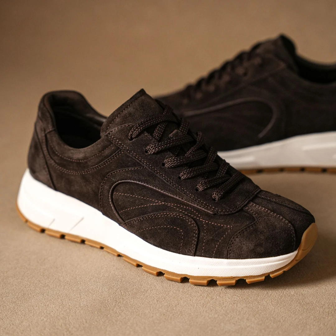 P 家休闲运动男鞋板鞋轻奢时尚透气真皮防滑舒适百搭复古低帮