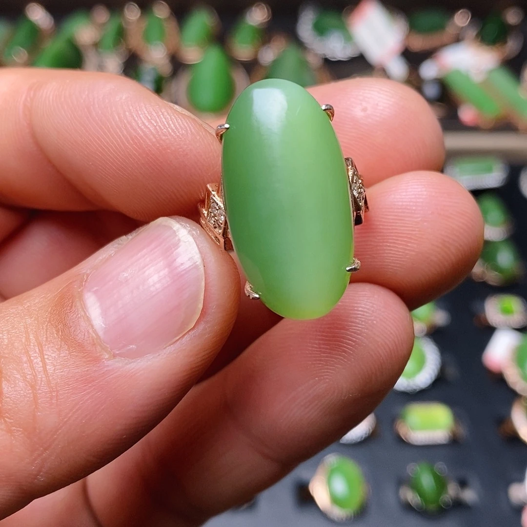 和田玉（碧玉）戒指银S925镶嵌