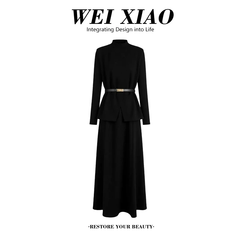 2025春秋新款时尚套装女洋气收腰显瘦马甲长袖打底衫半身裙三件套