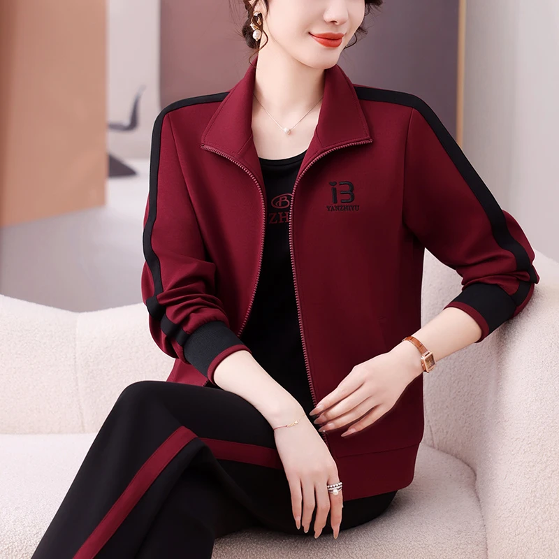 阔太太妈妈春秋装2025年新款时尚大码减龄百搭套装运动服女三件套