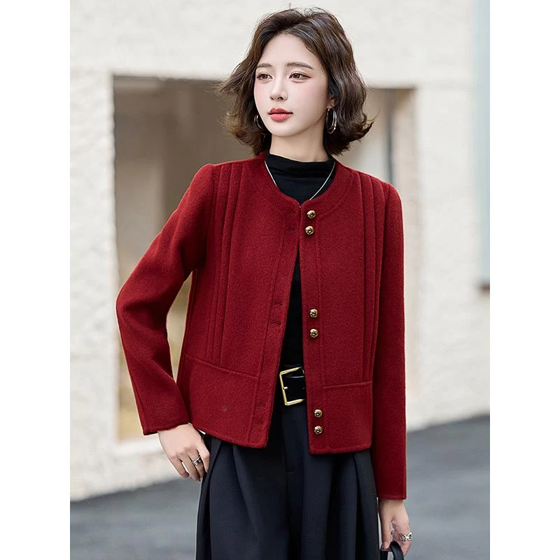 DUCURNO安哥拉红毛呢外套女2026年冬季新款休闲宽松显瘦短款上衣