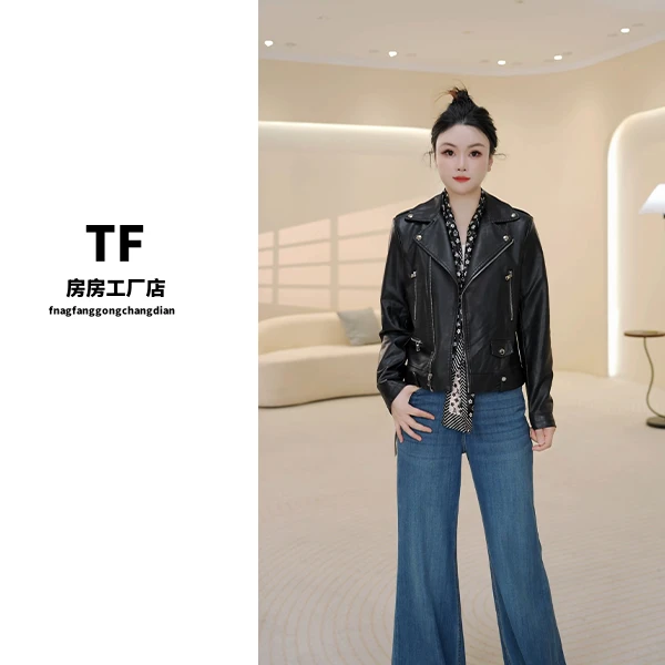 房房-20017 夹克时尚皮衣设计师短款标准长袖西装领宽松型街头风