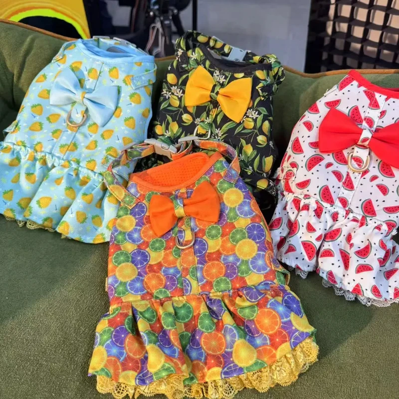 121春秋季可牵引绳牛仔背心公主裙宠物小型犬猫咪狗狗衣服