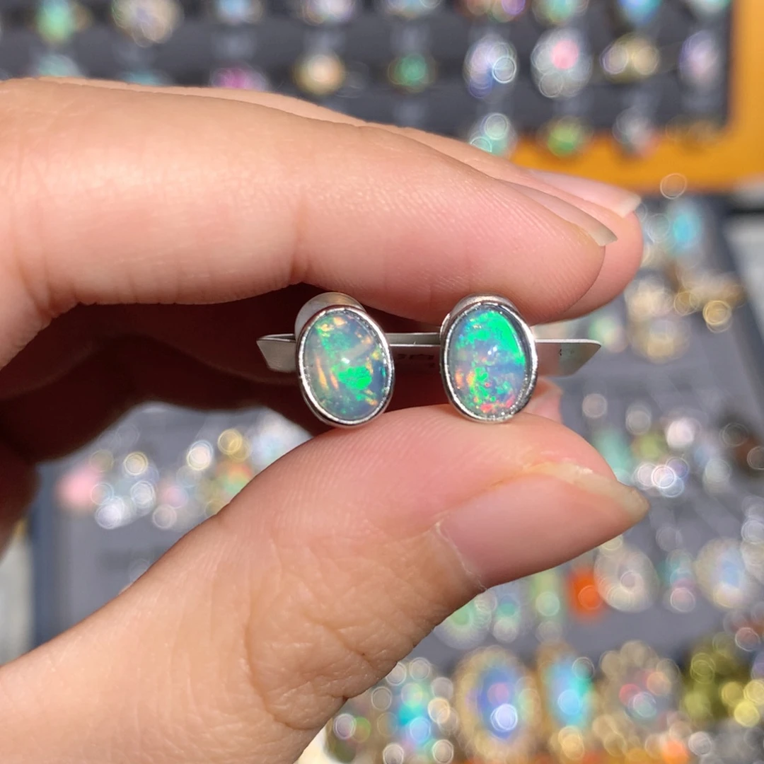 银S925镶嵌欧泊欧泊耳饰y