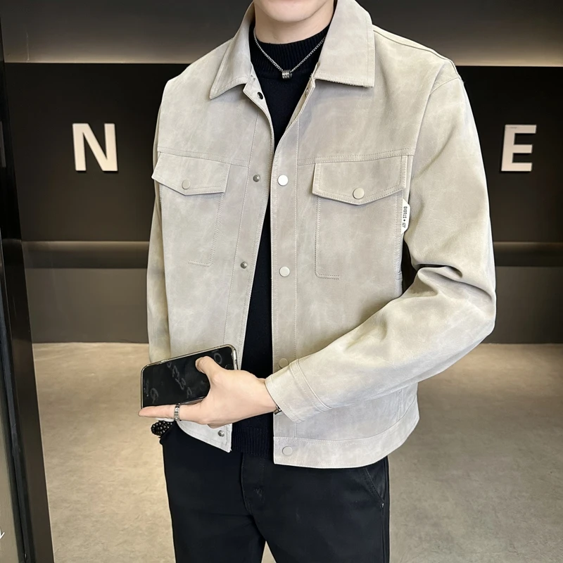 2025学院风麂皮绒男士外套春秋季复古美式休闲工装宽松仿鹿皮夹克