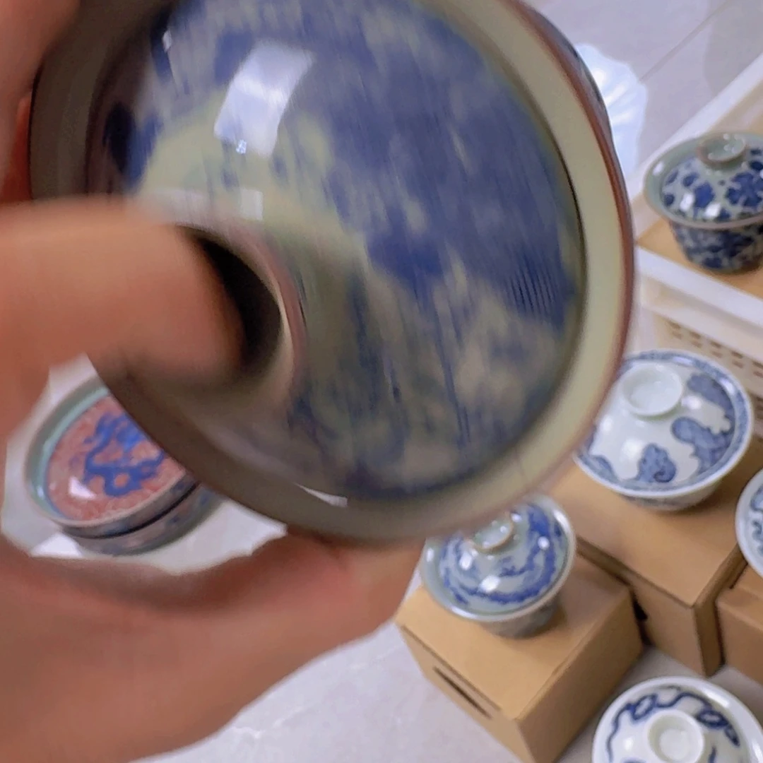 瓷片老陶泥清明上河图二才马蹄盖碗微瑕