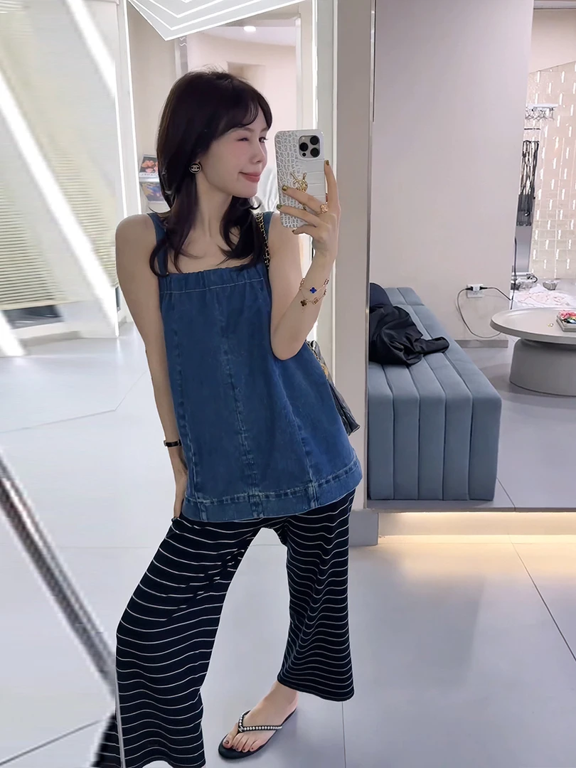 欧洲站复古减龄牛仔吊带上衣女2025夏季新款松弛感休闲百搭背心潮