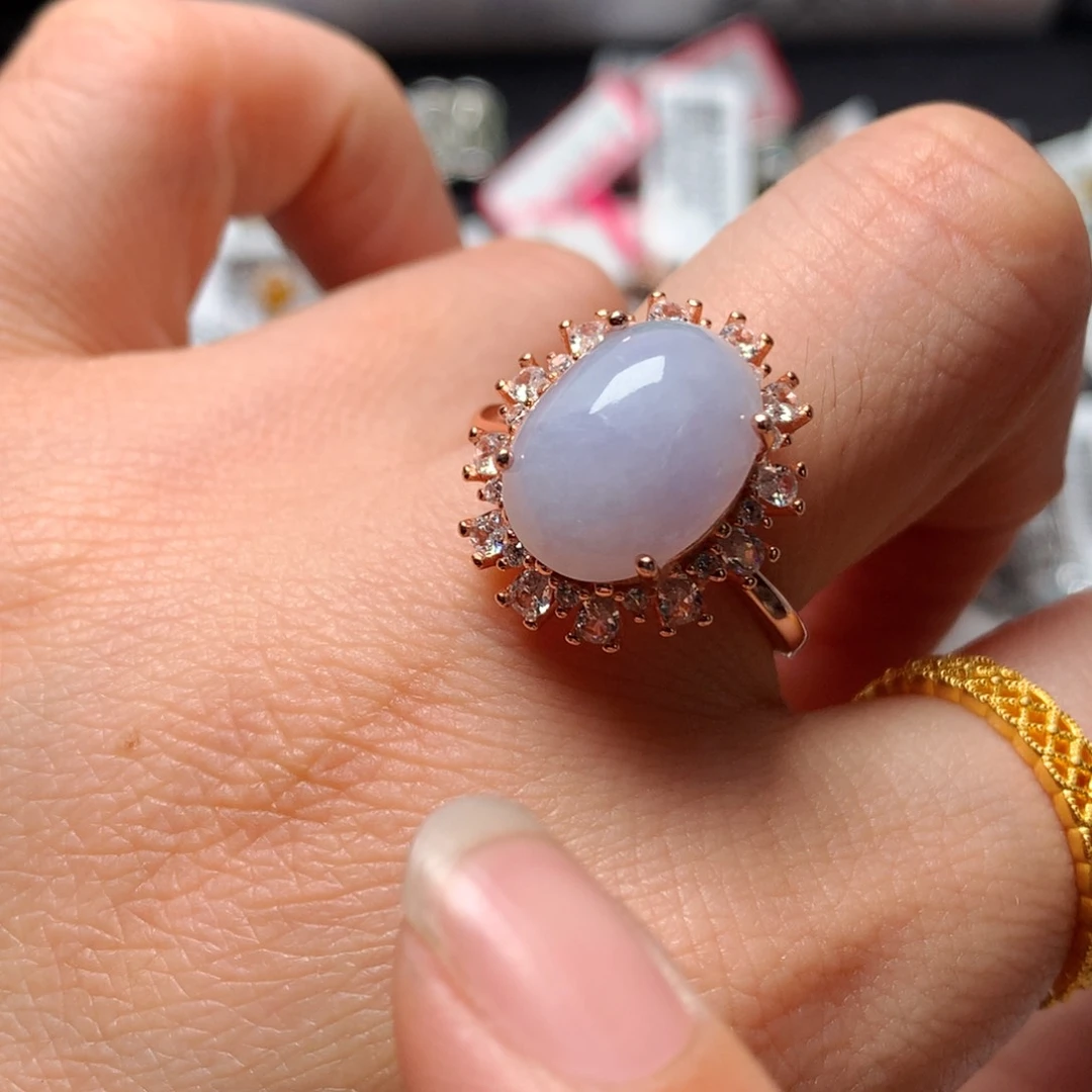 翡翠戒指银S925镶嵌天然翡翠戒指