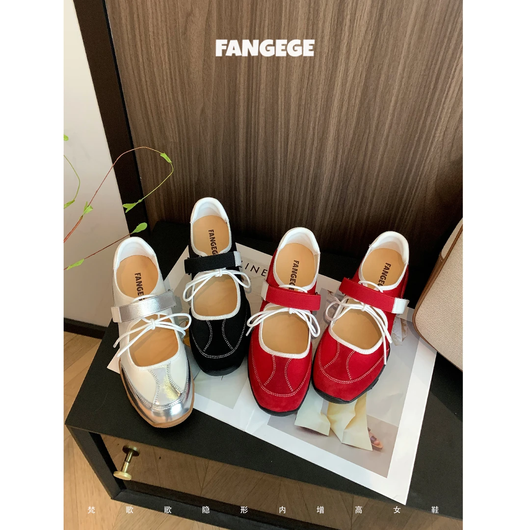 （售罄不补/现货）6.5cm隐形内增高玛丽珍鞋女黑色魔术贴芭蕾舞单鞋