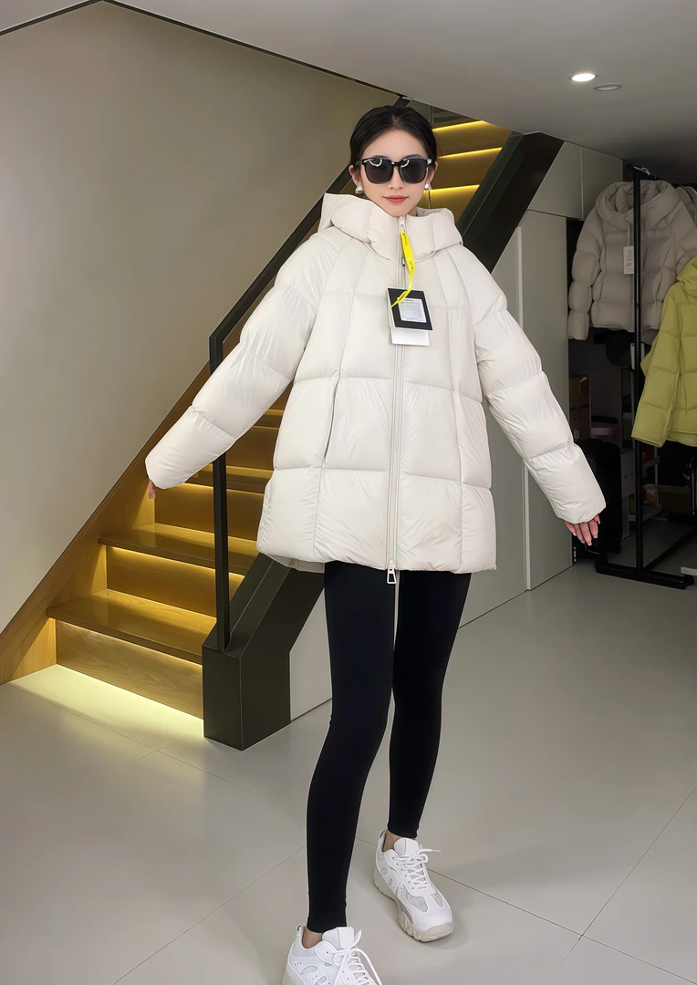 95大朵白鹅绒极寒泡芙女百搭连帽中长款鹅绒服8898