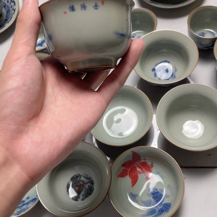 摆件青花岳阳楼杯kj