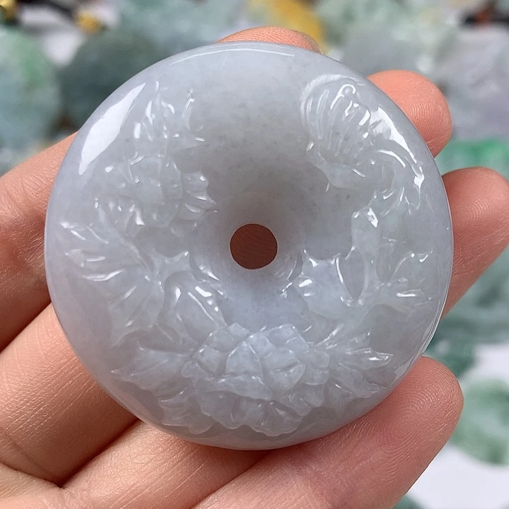 翡翠未镶嵌颈饰花开富贵平安扣卡厚装12+