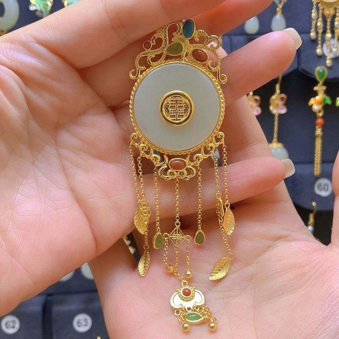 和田玉银S925镀金镶嵌颈饰