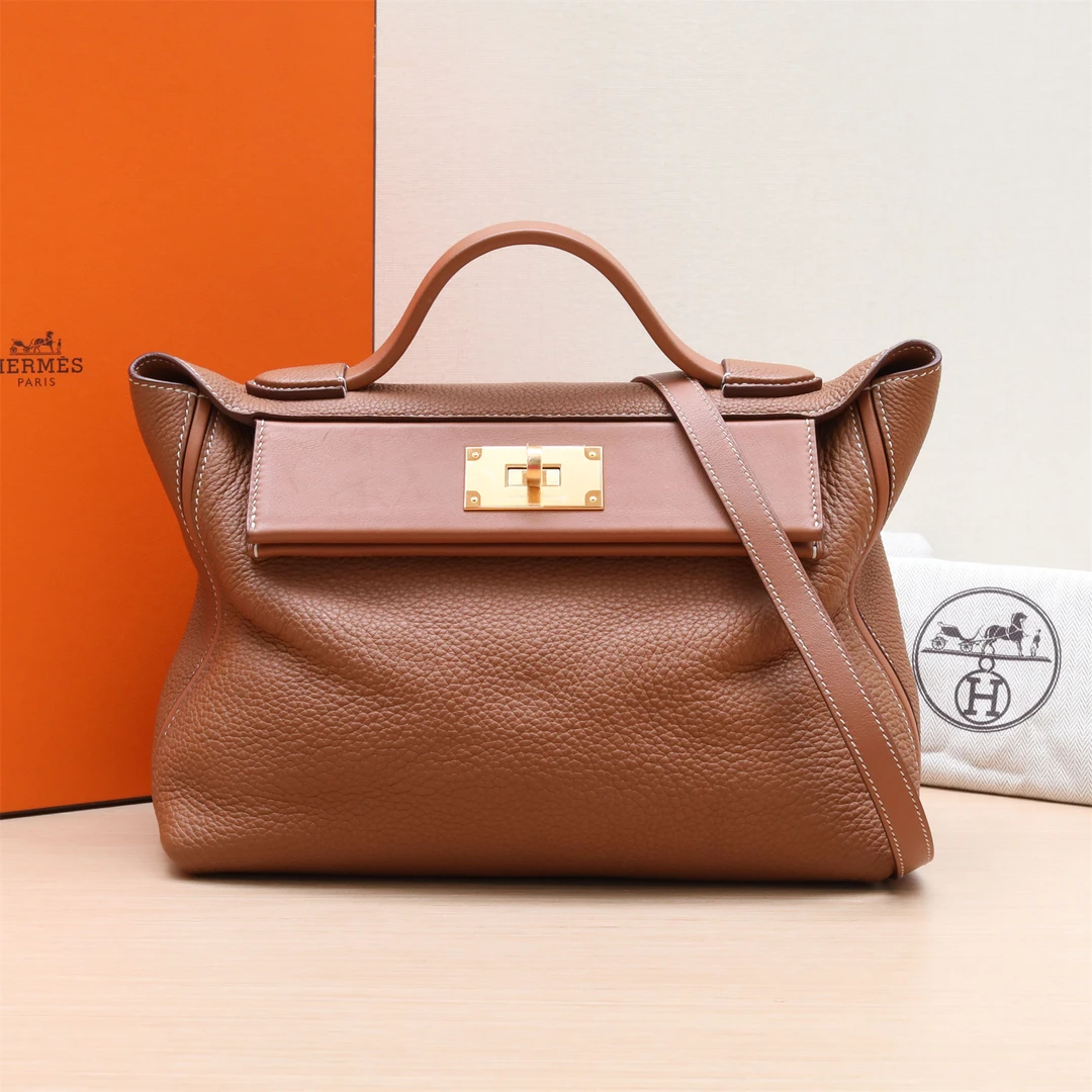95新 Hermes/爱马仕 【双双特价】2424 29金棕色Togo皮 Y刻 金扣 包