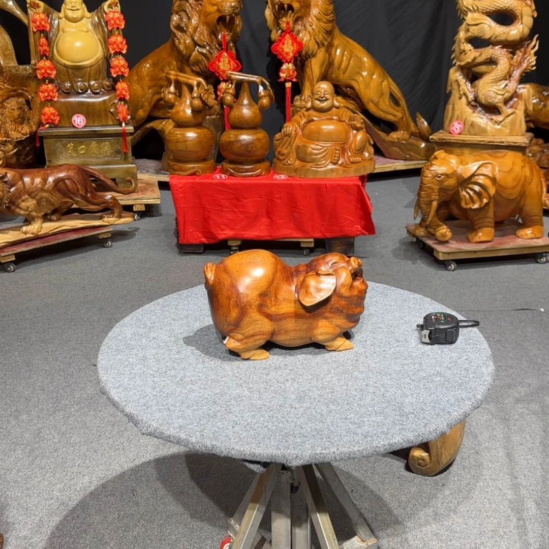 香樟木学**境小福猪根雕实木摆件