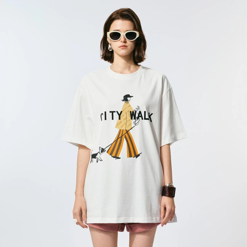 U/TI【CITYWALK】高温烫钻宽松挺阔感纯棉透气吸汗圆领短袖套头T恤