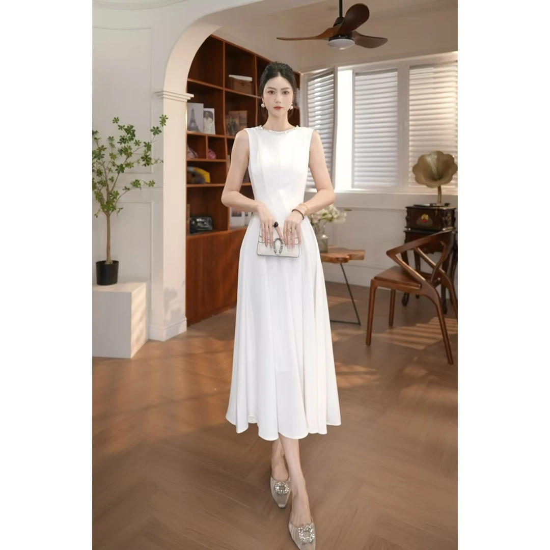 【宝总】时尚优雅收腰修身名媛宴会显瘦轻奢方领设计感连衣裙9779