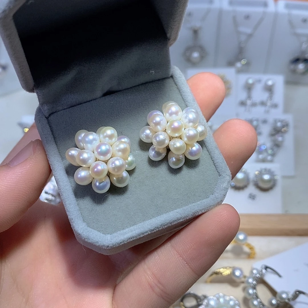 耳饰银S925镶嵌淡水珍珠