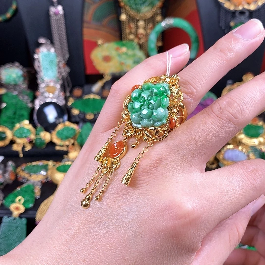 翡翠银S925镶嵌戒指戒指