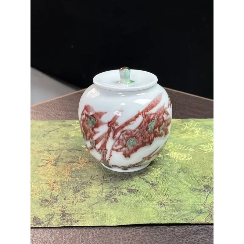 景德镇手工手绘釉下彩青花釉里红茶叶罐醒茶罐