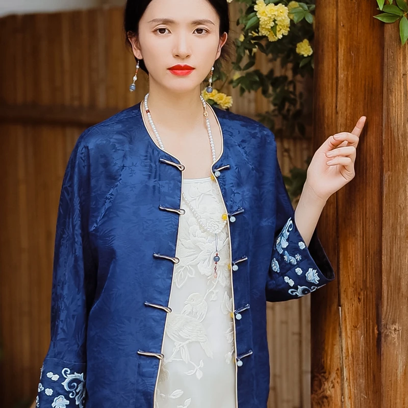 复古日记“蝶舞”香云纱100桑蚕丝双面穿绣花秋季女装外套245W5380
