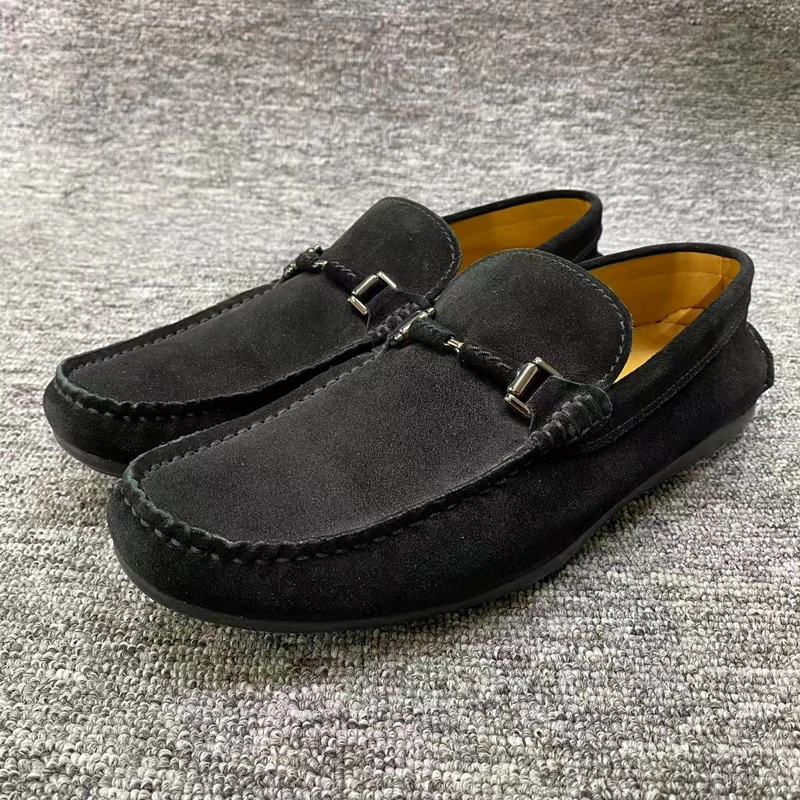 XZ240圣男士时尚皮鞋 牛皮革一脚蹬磨砂皮圆头商务休闲鞋