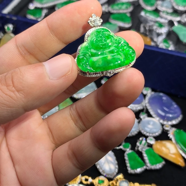 翡翠18K金镶嵌吊坠(不含链)