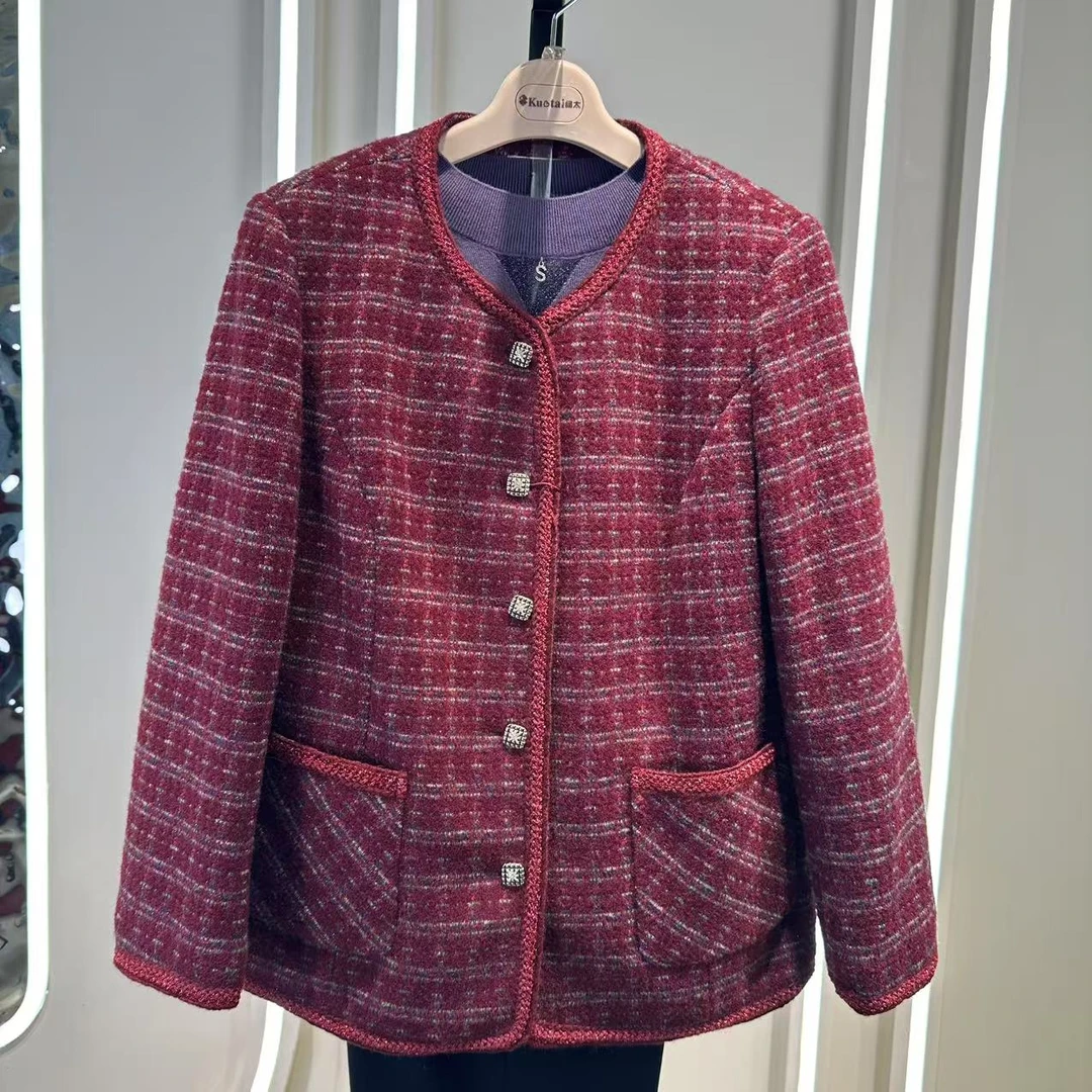 JIANKUAN 高品质 中老年女装格子长袖外套M8015 衣长62