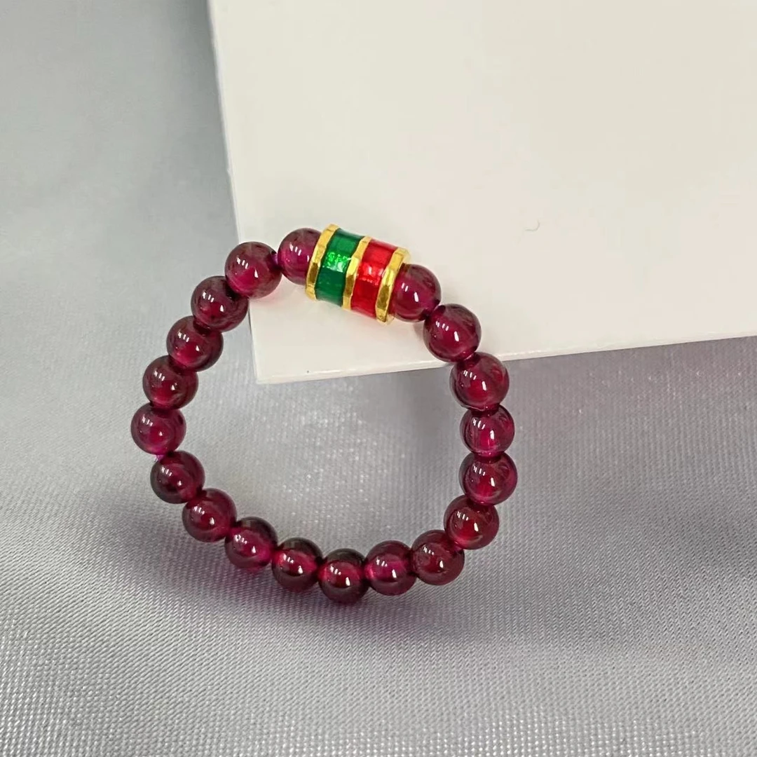 足金999烧蓝款彩色小蛮腰穿石 榴 石戒/多样性发1个@@A127