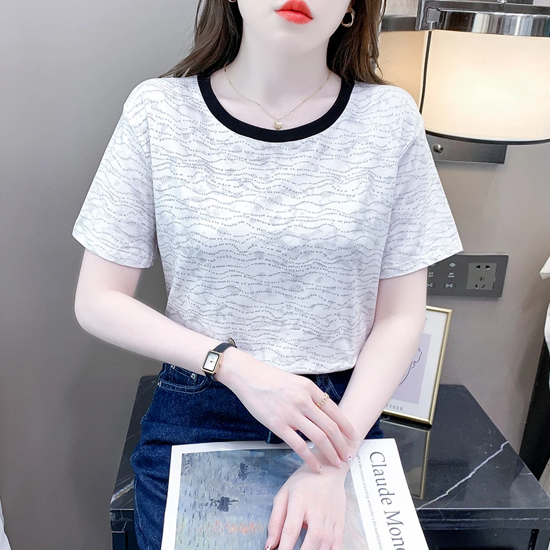 印花休闲风圆领T恤女装短袖夏装韩版半袖洋气宽松薄款百搭设计感