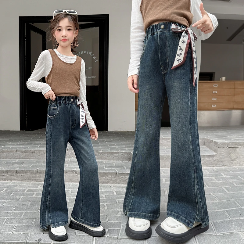 女童微喇牛仔裤秋季洋气2025新款春秋儿童裤子网红秋装大童喇叭裤