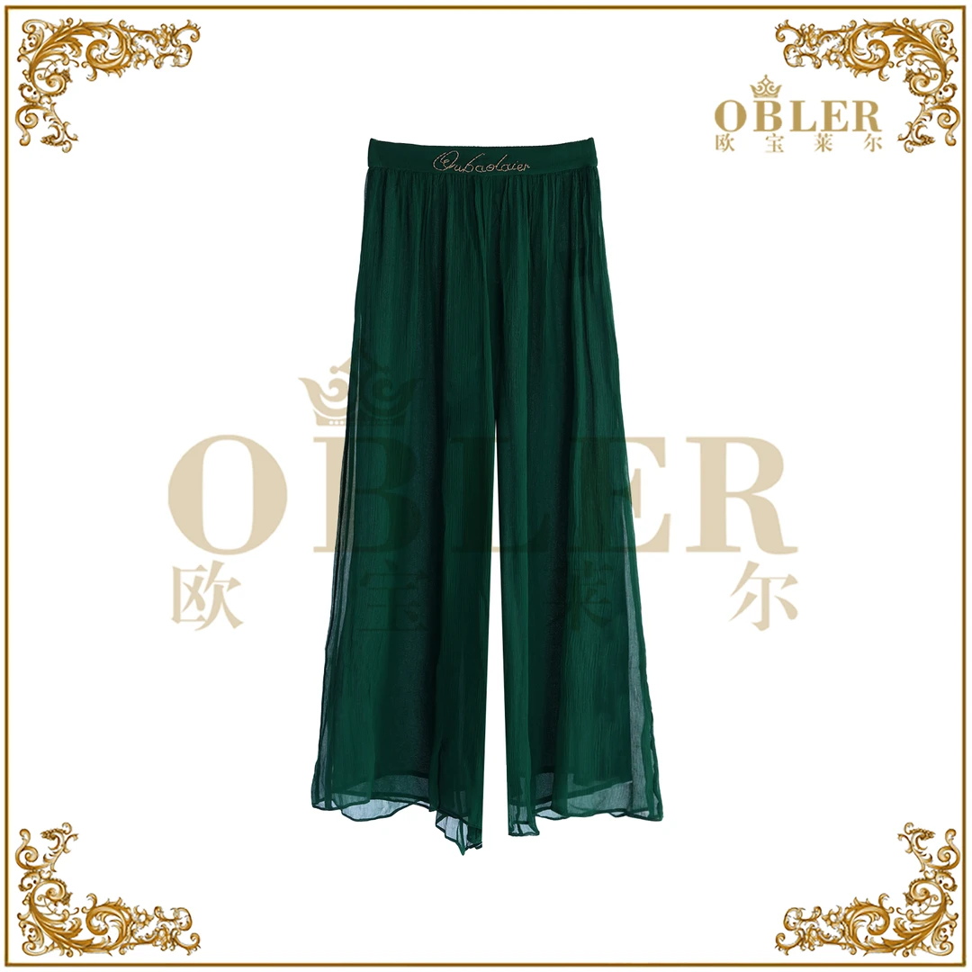【欧宝莱尔】新款气质时尚轻奢女装休闲裤305-25472绿色