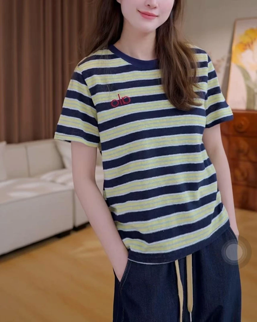 【快乐周末】夏季时髦百搭圆领短袖条纹T恤
